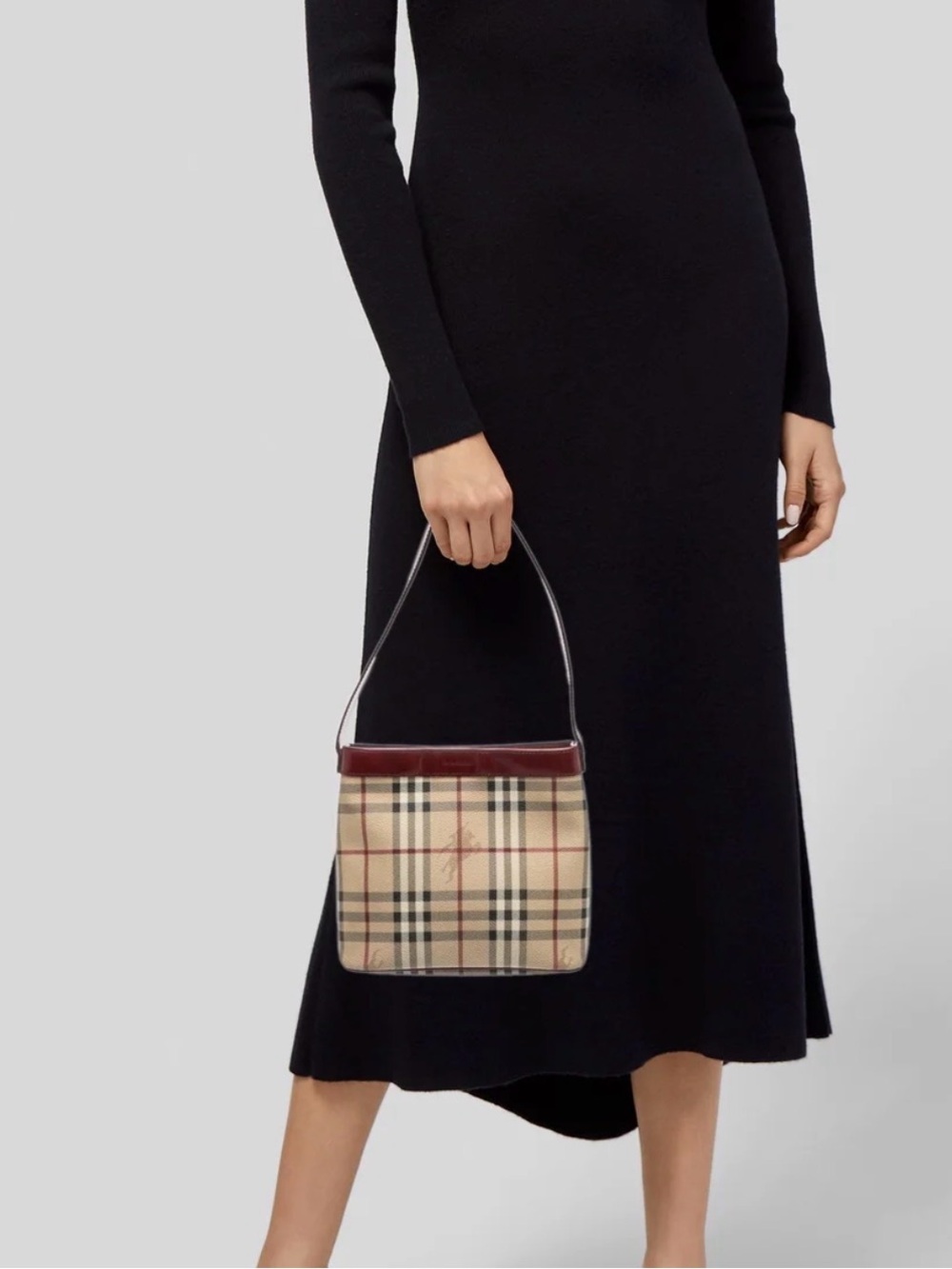 Burberry Beige Nova Check Shoulder Bag with Red Trim with COA